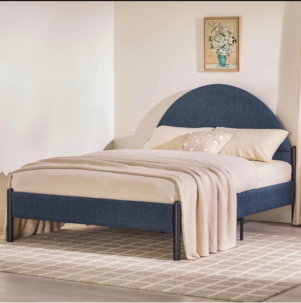 Walker Edison Queen Metal and Upholstered Bed Frame with Arched Headboard - Blue