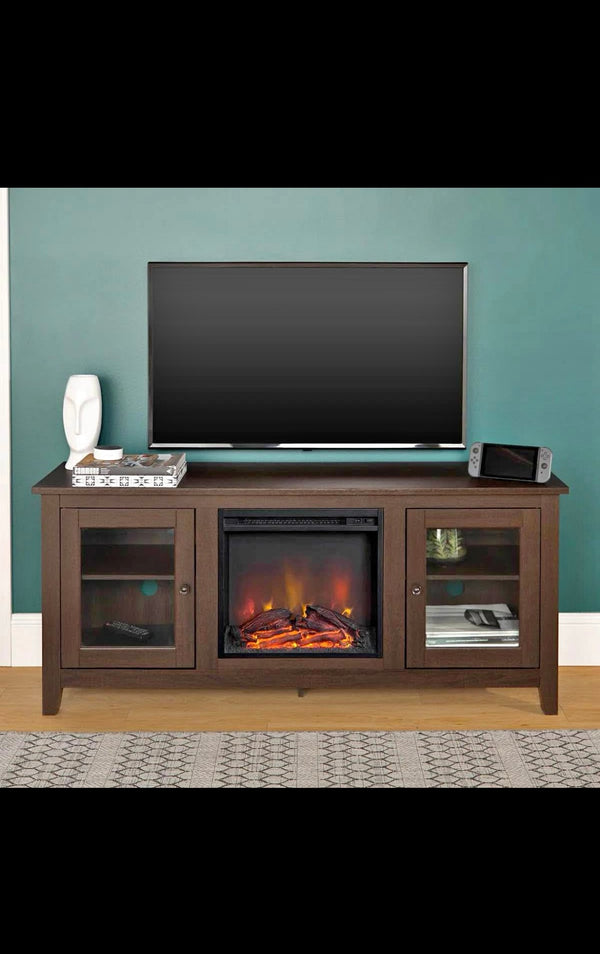 Essential 58" Rustic Farmhouse Fireplace TV Stand - Espresso